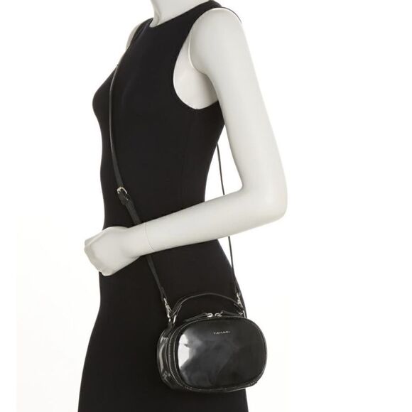 TAHARI Laguna Crossbody Bag, Vegan Patent Leather, Black, Adjustable Strap, NWT - Picture 4 of 16